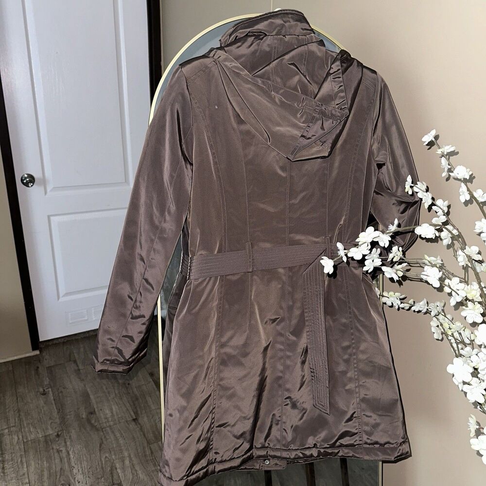 Michael Kors Navy Brown Long Length Jacket W/ Removable Hood W/ Fur Parka Puffer - Picture 8 of 12